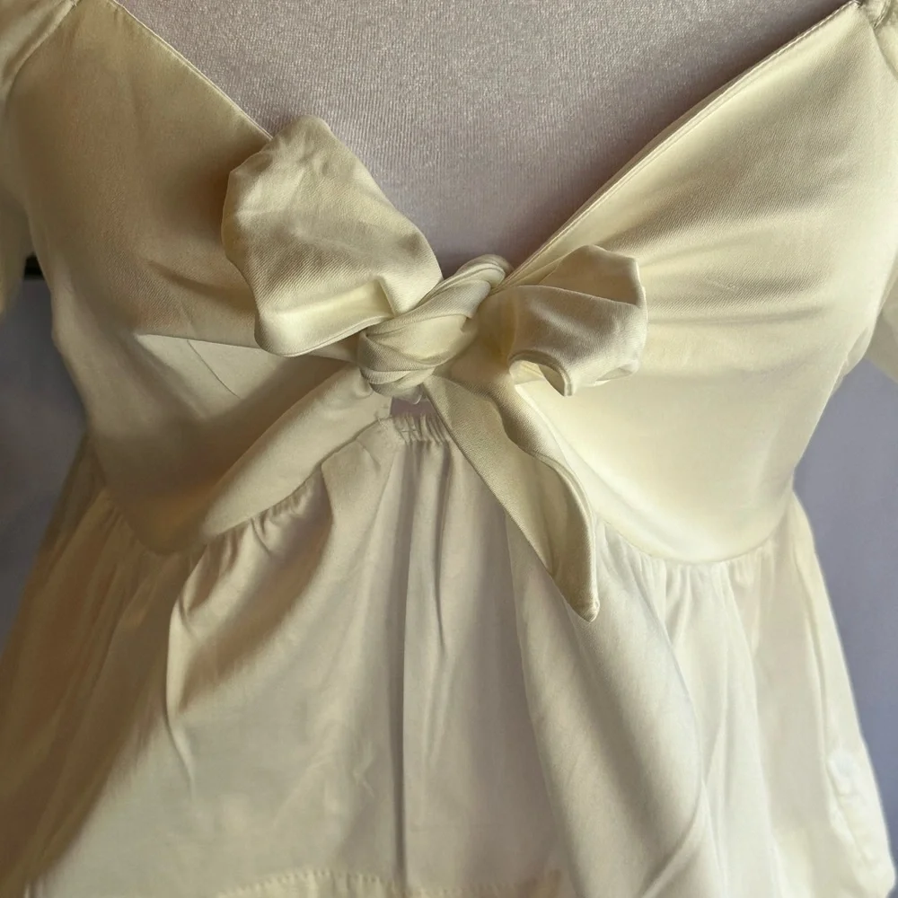 Forever 21 Puff Sleeve Cream Flounce Top NWT - Picture 5 of 5
